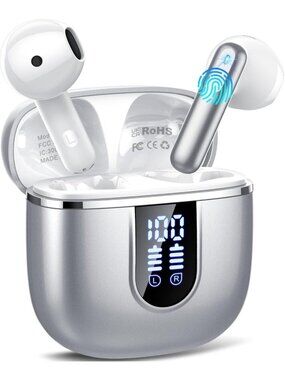 Wireless Silver 40H Playtime 4 ENC Noise Cancelling Mic Bluetooth 5.4 Earbud